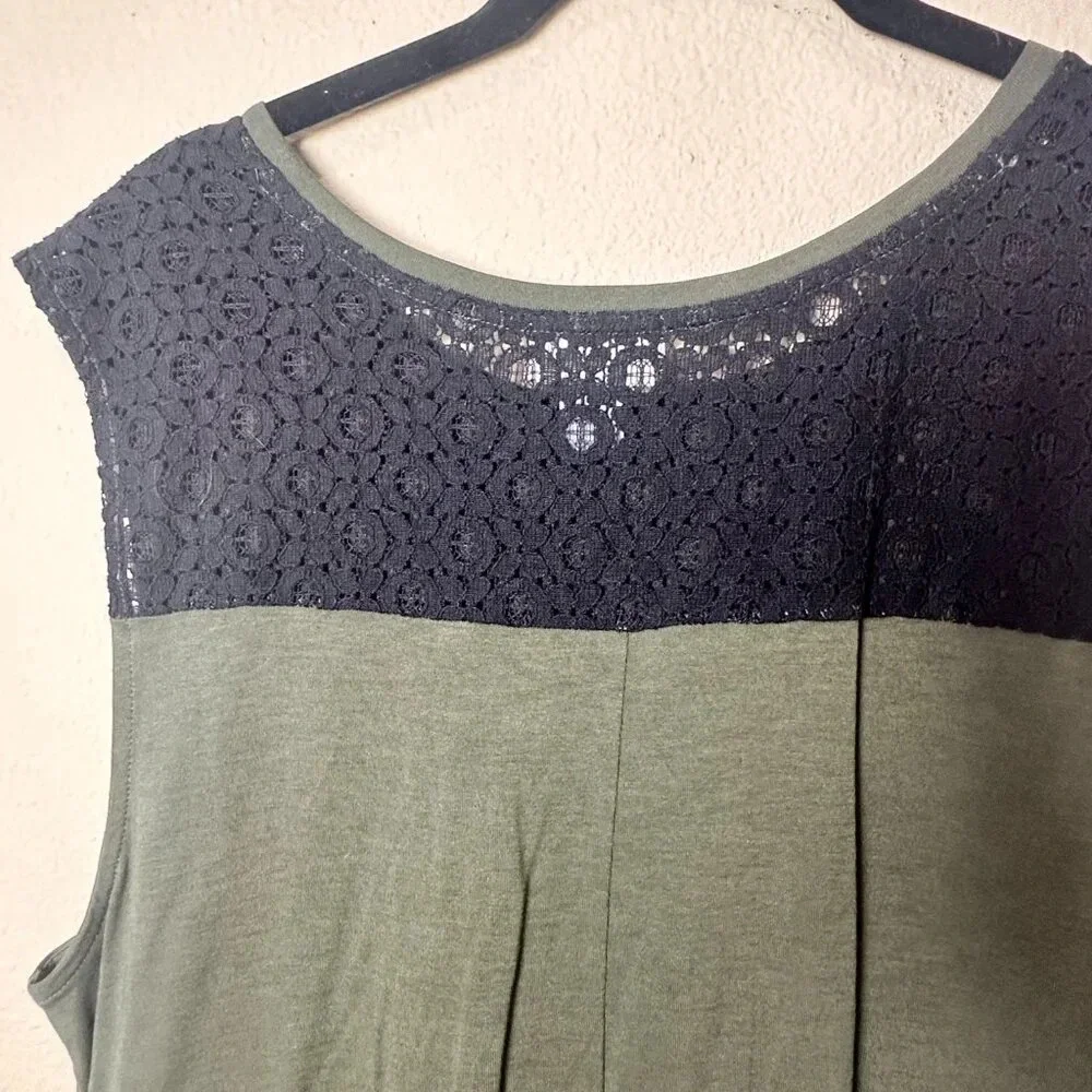 Olive Green Sleeveless Lace-Shoulder Women's Top